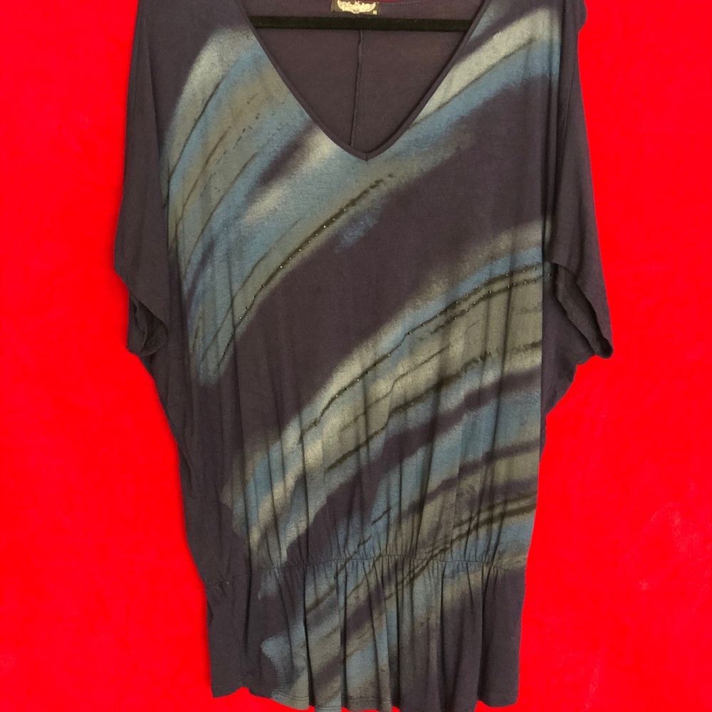 Blue sinch waist womens knit top (XL)